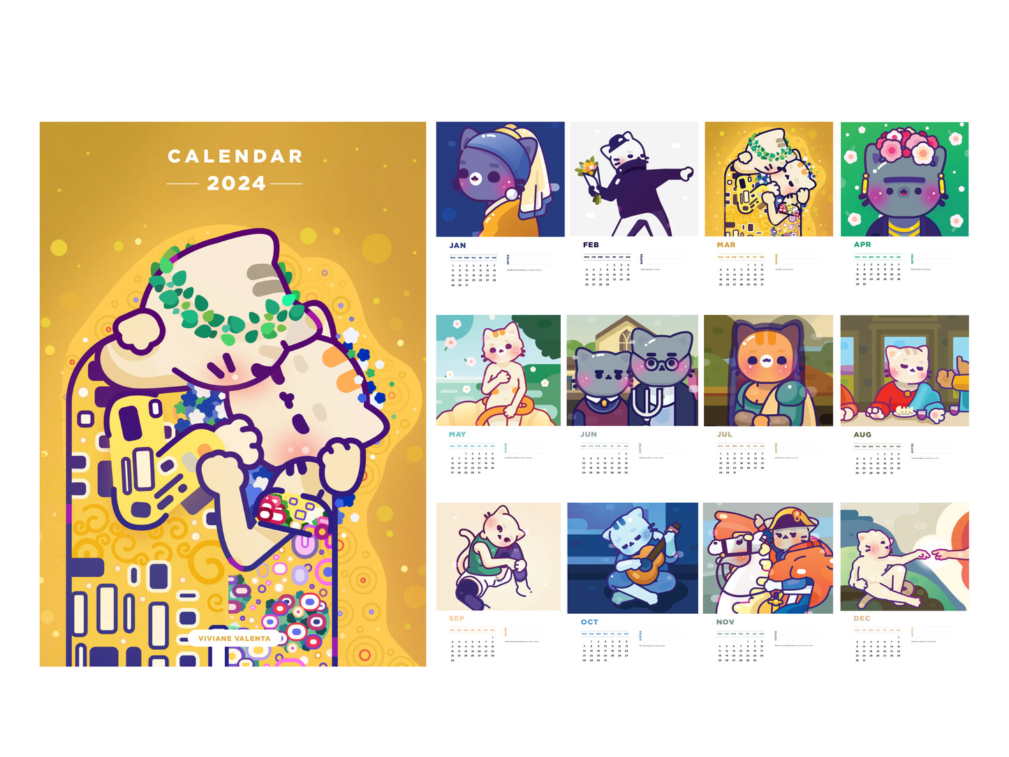 Cat Art Wall Calendar 2024