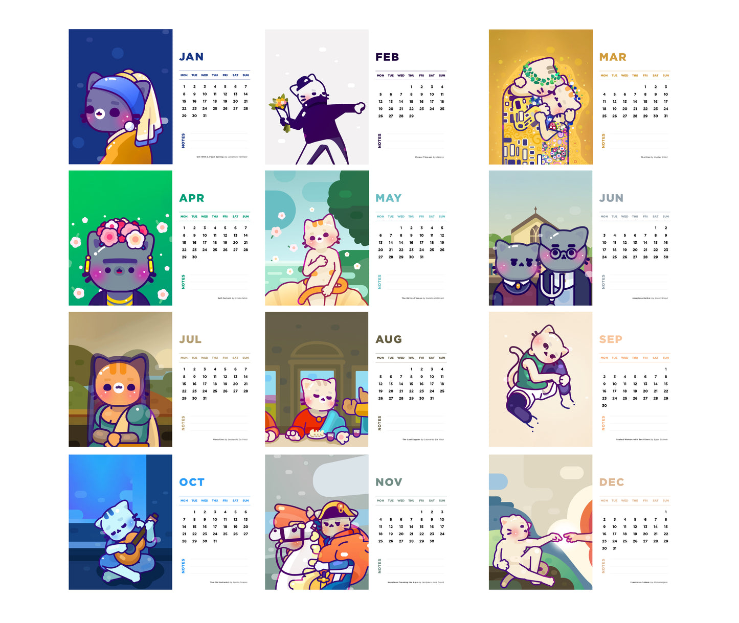 Cat Masterpieces Desk Calendar 2024