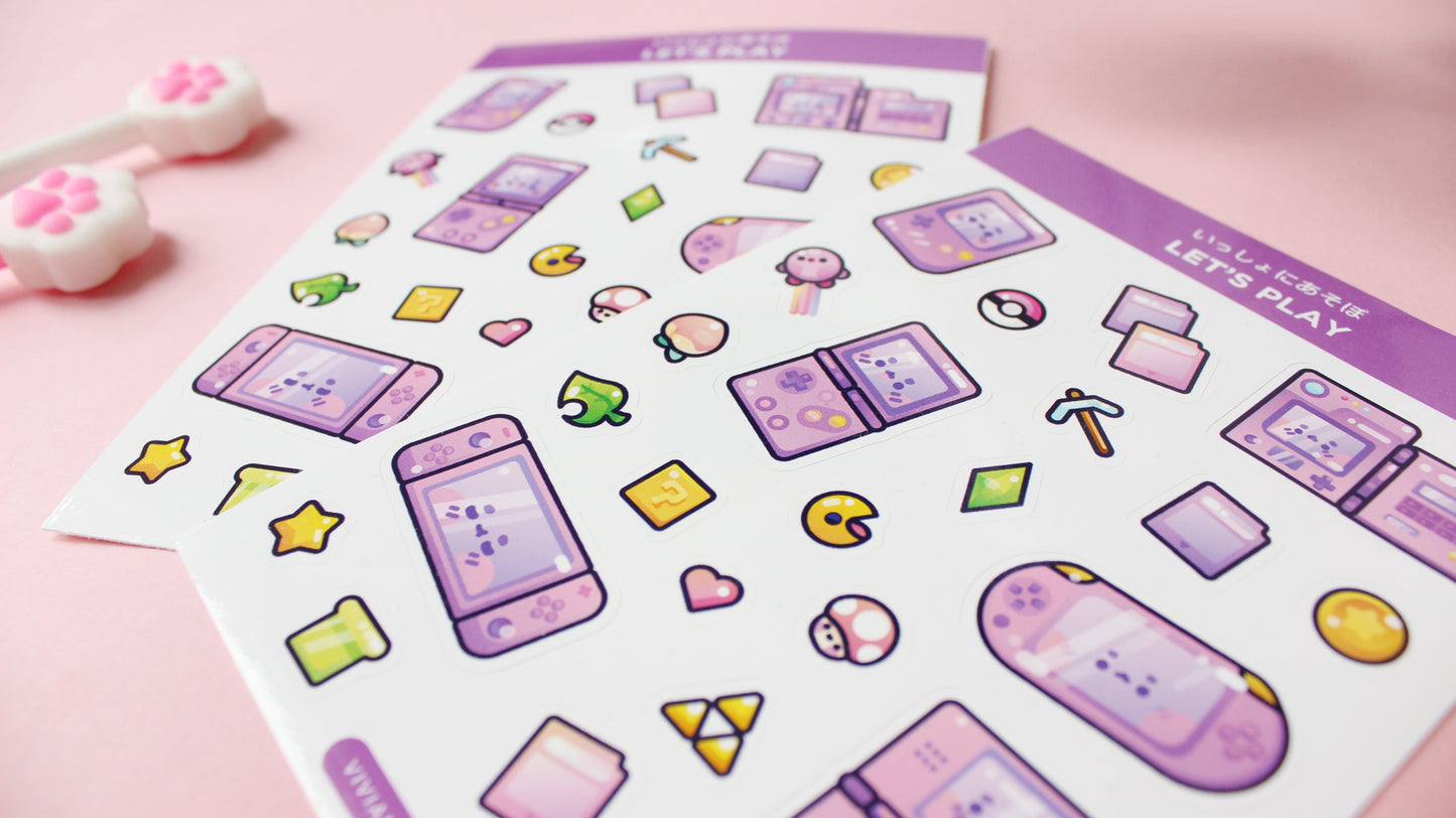 Gaming Sticker Sheet | Japanese inspired Stickers | Kawaii Gamer Stickers - vivianevalenta