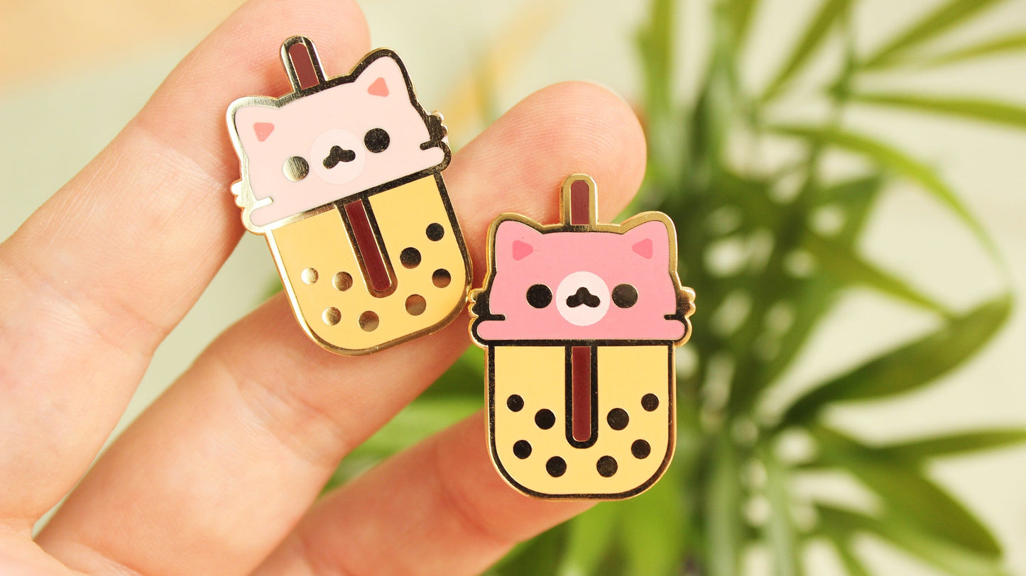 Kawaii Boba Bubble Tea Cat Enamel Hard Pins - vivianevalenta