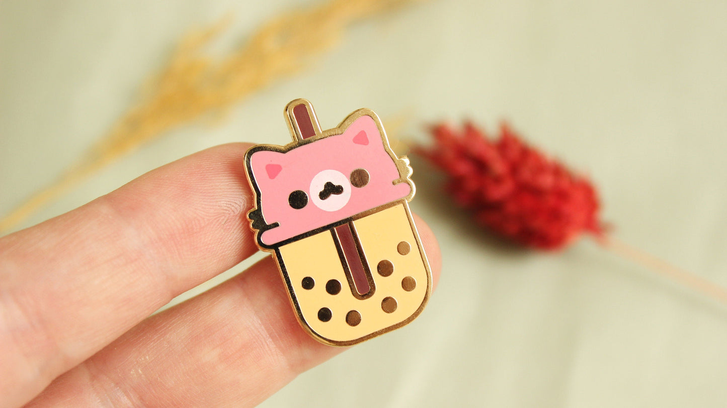 Kawaii Boba Bubble Tea Cat Enamel Hard Pins - vivianevalenta