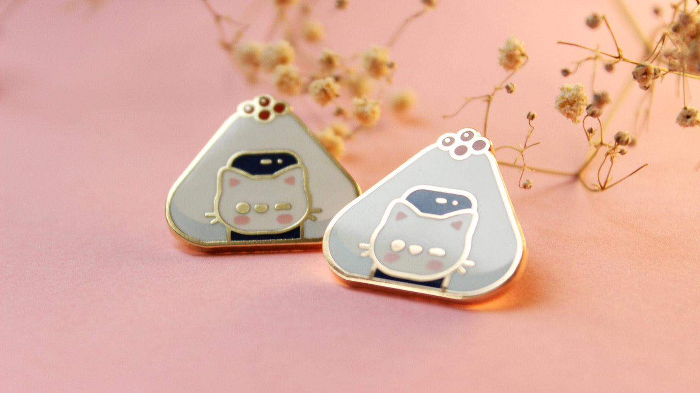 Kawaii Onigiri Cat Enamel Hard Pins - vivianevalenta