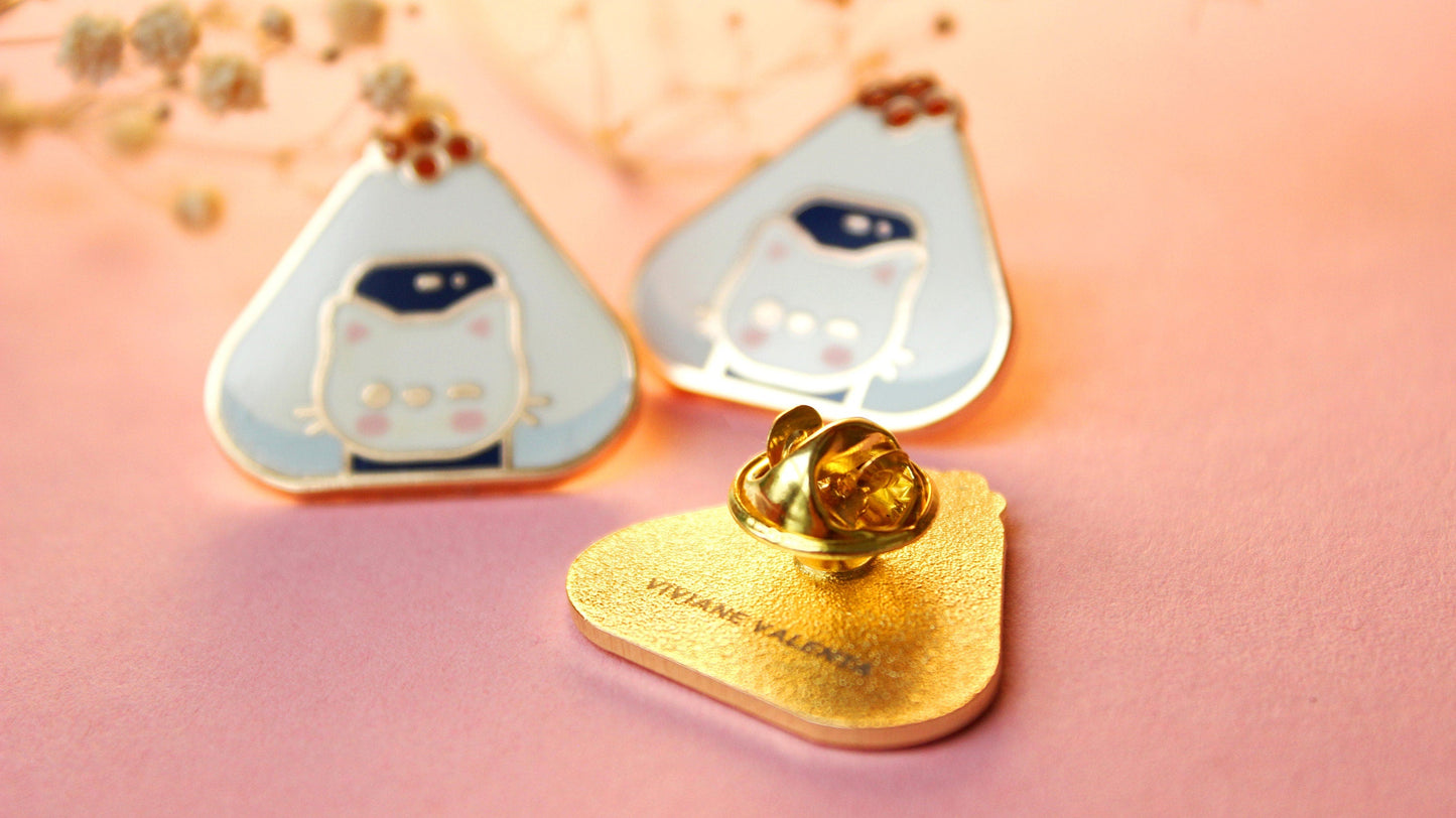 Kawaii Onigiri Cat Enamel Hard Pins - vivianevalenta