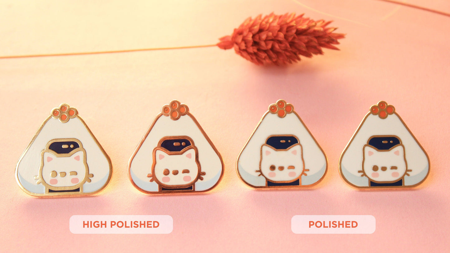 Kawaii Onigiri Cat Enamel Hard Pins - vivianevalenta