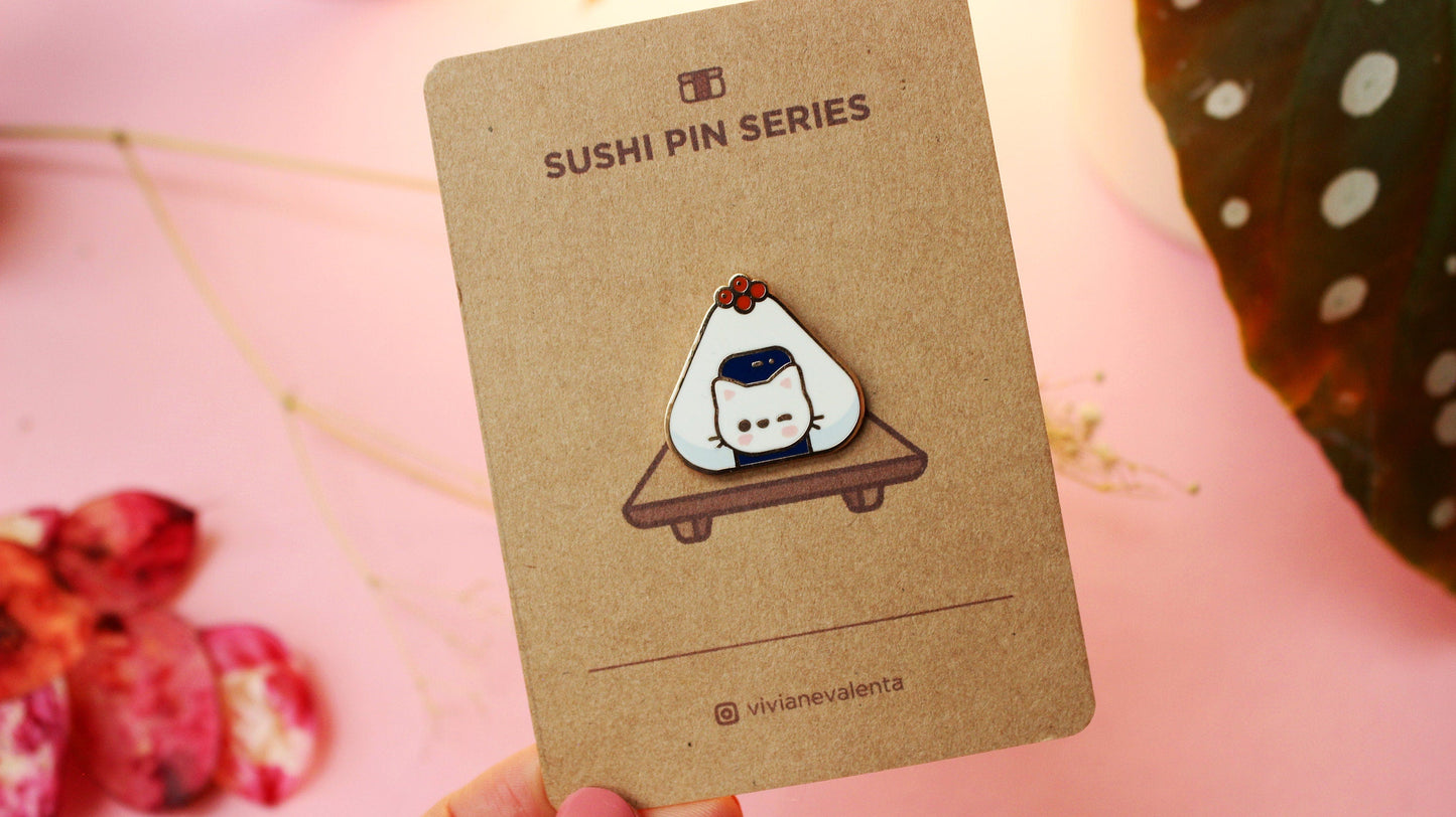 Kawaii Onigiri Cat Enamel Hard Pins - vivianevalenta