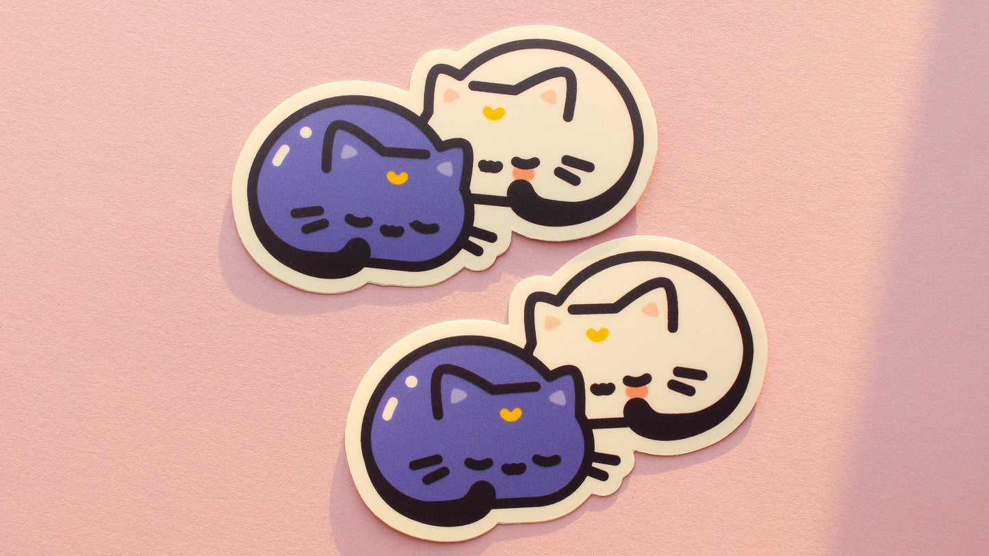 Moon Cat Couple Sticker | Tsuki Neko (waterproof) - vivianevalenta