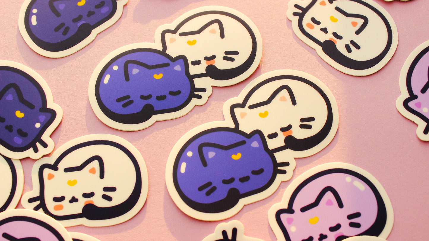 Moon Cat Couple Sticker | Tsuki Neko (waterproof) - vivianevalenta