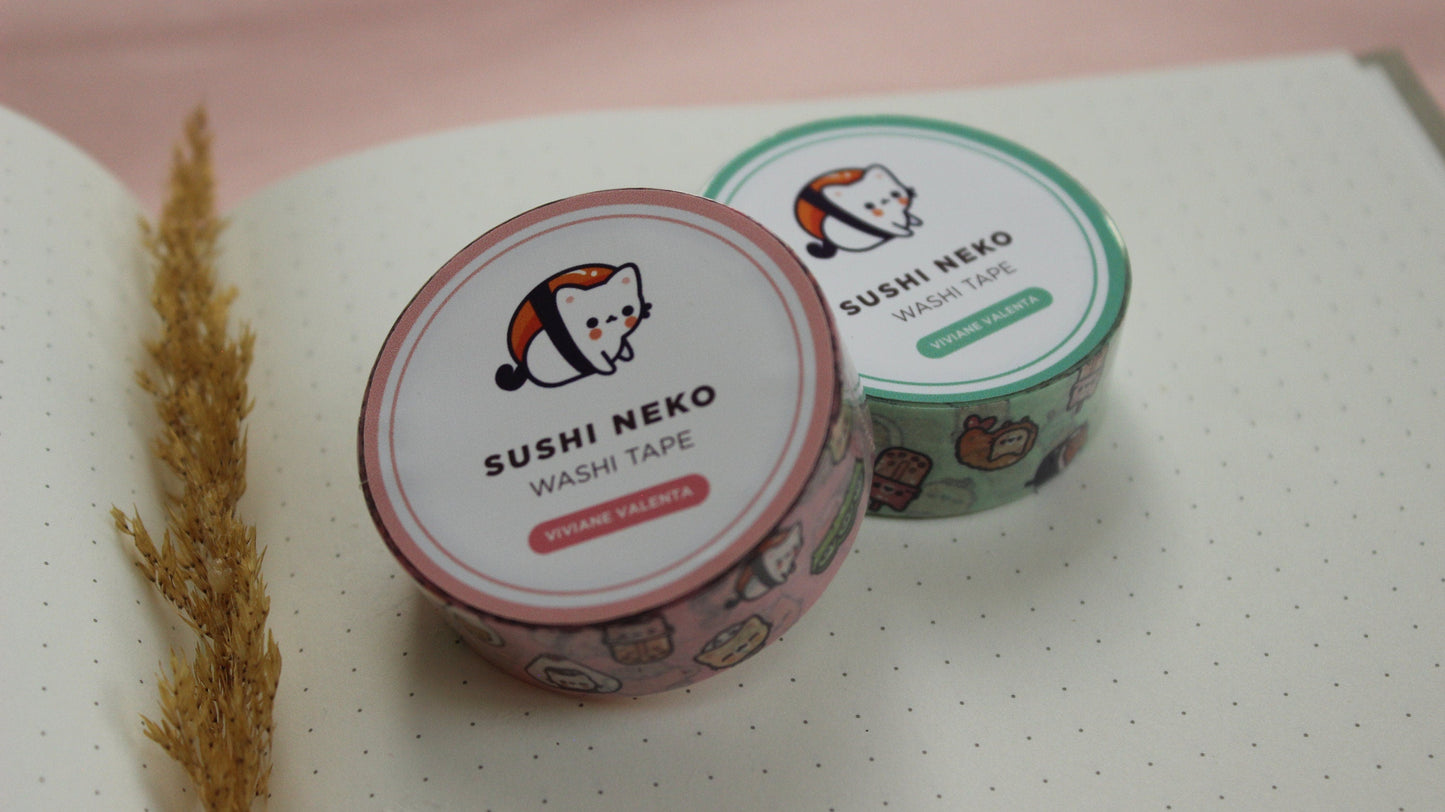 Sushi Cat Neko Washi Tape | Kawaii Stationary | Cute Washi Tape | Kawaii Washi Tape - vivianevalenta