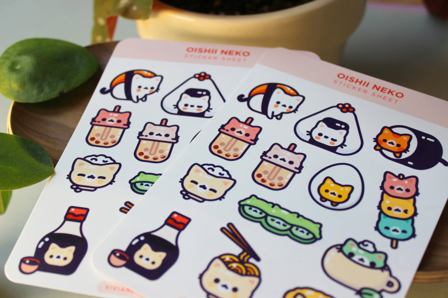 Sushi Cat Sticker Sheet | Japanese edamame, onigiri, sushi, soy, bubble tea - vivianevalenta