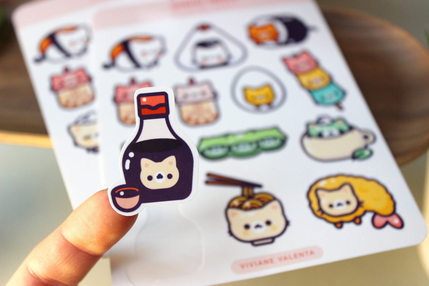 Sushi Cat Sticker Sheet | Japanese edamame, onigiri, sushi, soy, bubble tea - vivianevalenta