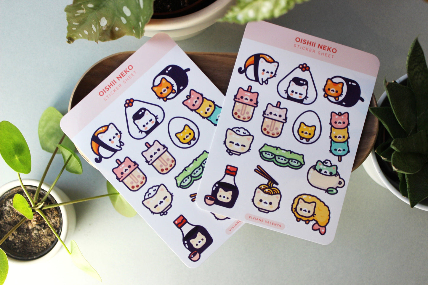 Sushi Cat Sticker Sheet | Japanese edamame, onigiri, sushi, soy, bubble tea - vivianevalenta