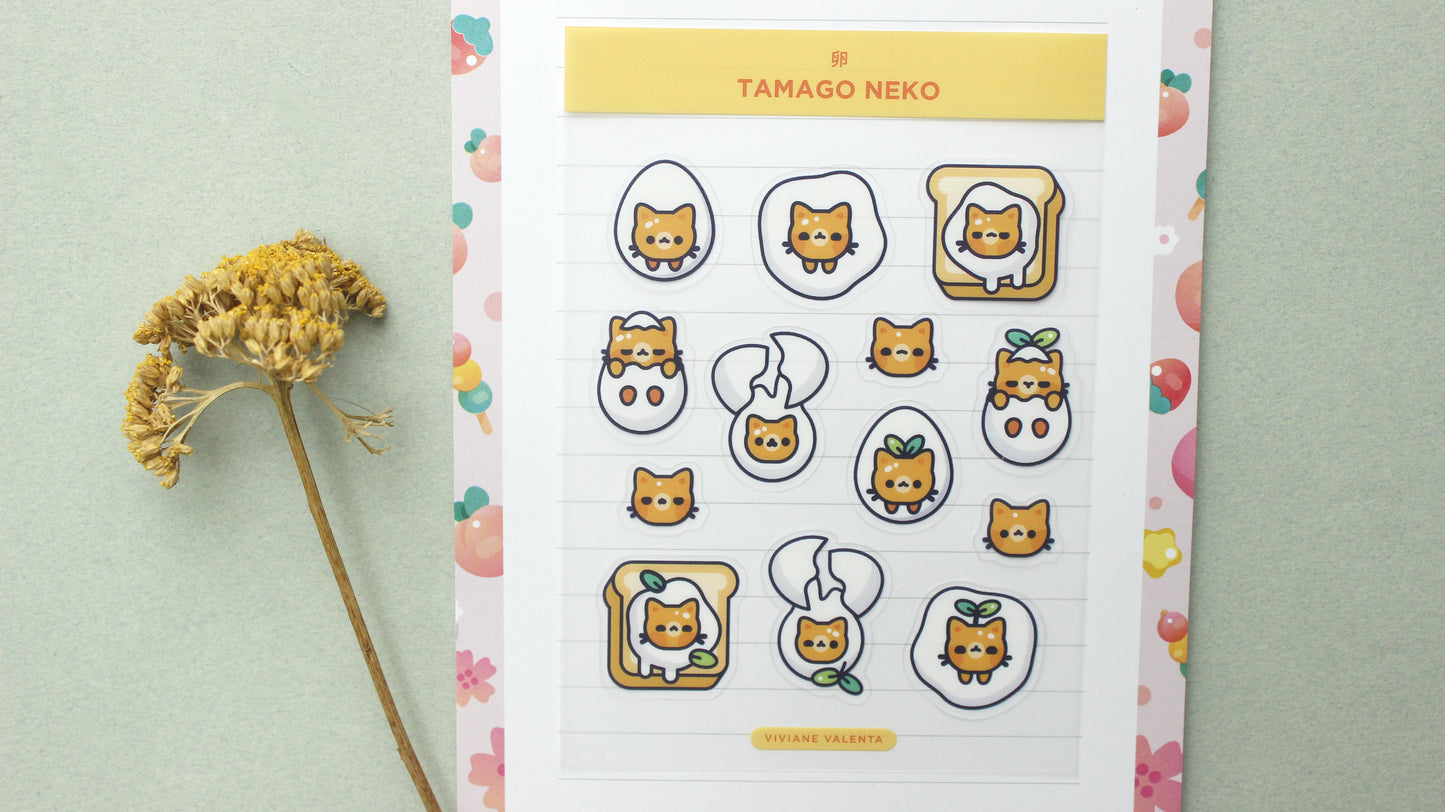 Tamago Neko Sticker Sheet | Japanese cute stickers | Journal Stickers, Planner Stickers - vivianevalenta