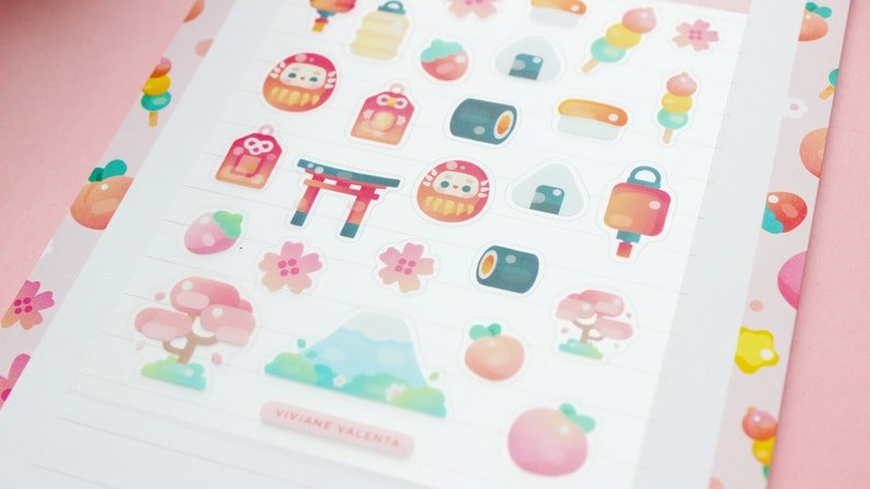 Hanami Sticker Sheet | Japanese cute stickers | Japanese inspired | Journal Stickers, Planner Stickers - vivianevalenta
