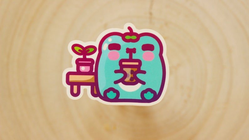 Kawaii Kero Bubble Tea Sticker | High Quality, Matte Frog Sticker | Waterproof Sticker - vivianevalenta