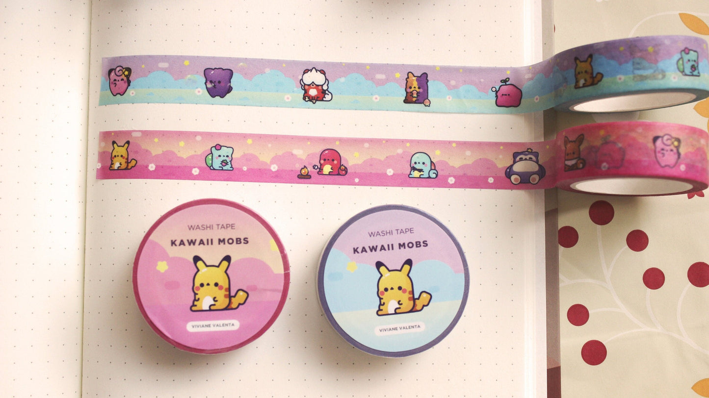 Kawaii Mob Washi Tape | Kawaii Stationary | Cute Washi Tape - vivianevalenta