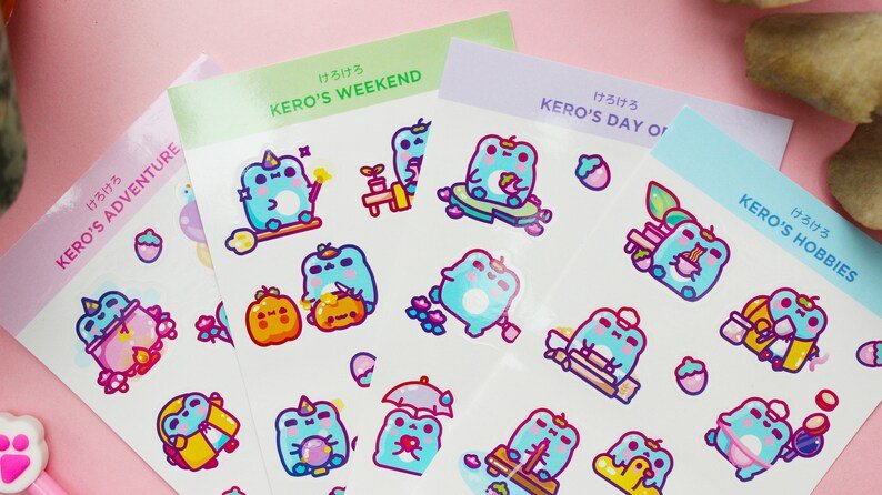 Kero Frog Sticker Sheet | Japanese cute stickers | Japanese inspired | Journal Stickers, Planner Stickers - vivianevalenta