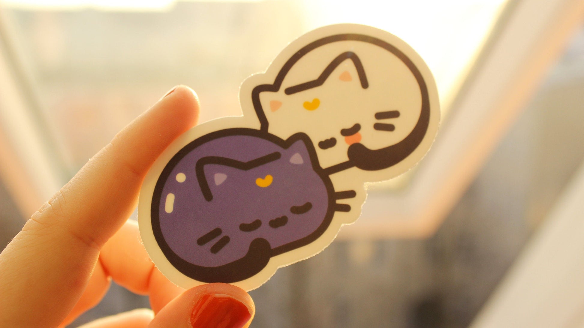 Moon Cat Couple Sticker | Tsuki Neko (waterproof) - vivianevalenta