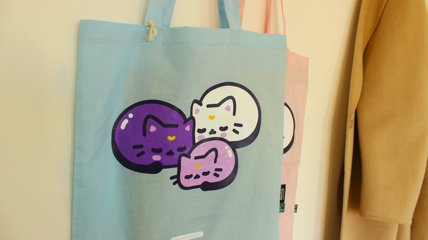 Moon Cat Tote Bag | Screen Print | 100% Cotton | Fairtrade - vivianevalenta