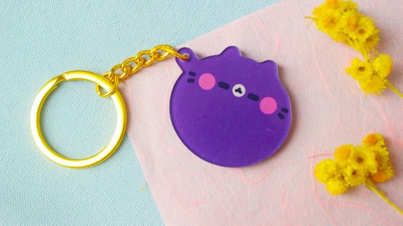 Purple Cat Keychain | Neko Charm | Key Accessories - vivianevalenta