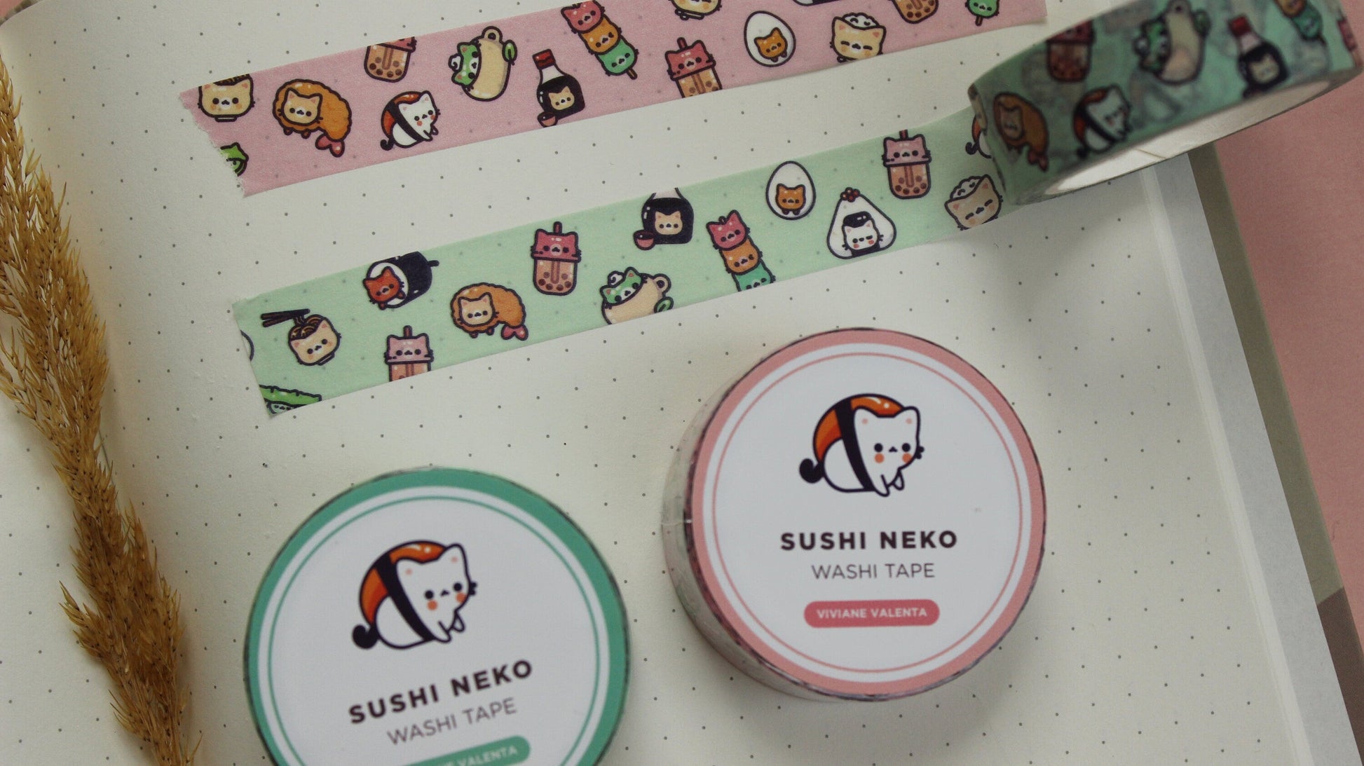 Sushi Cat Neko Washi Tape | Kawaii Stationary | Cute Washi Tape | Kawaii Washi Tape - vivianevalenta