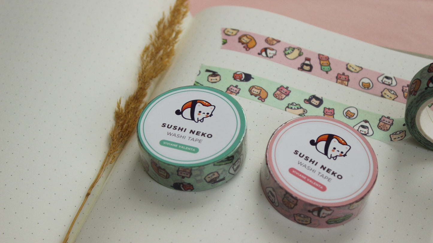 Sushi Cat Neko Washi Tape | Kawaii Stationary | Cute Washi Tape | Kawaii Washi Tape - vivianevalenta