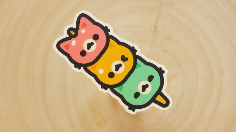 Sushi Dango Cat Sticker | Kawaii japanese sushi stickers glossy - vivianevalenta